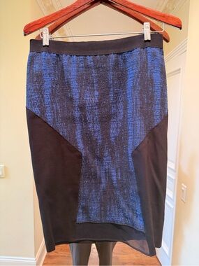 Tahari Blue and Black Panel Pencil Skirt